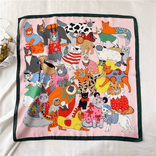 Spring And Summer Cartoon Cute Silk Like Satin Scarf