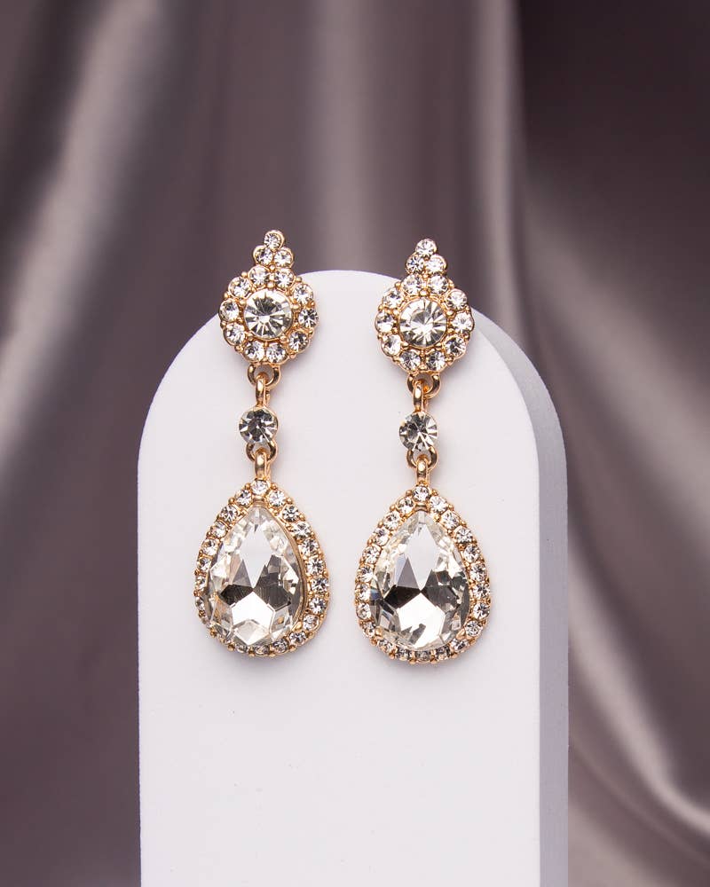 Rhinestone Pave Teardrop Cut Crystal Earrings