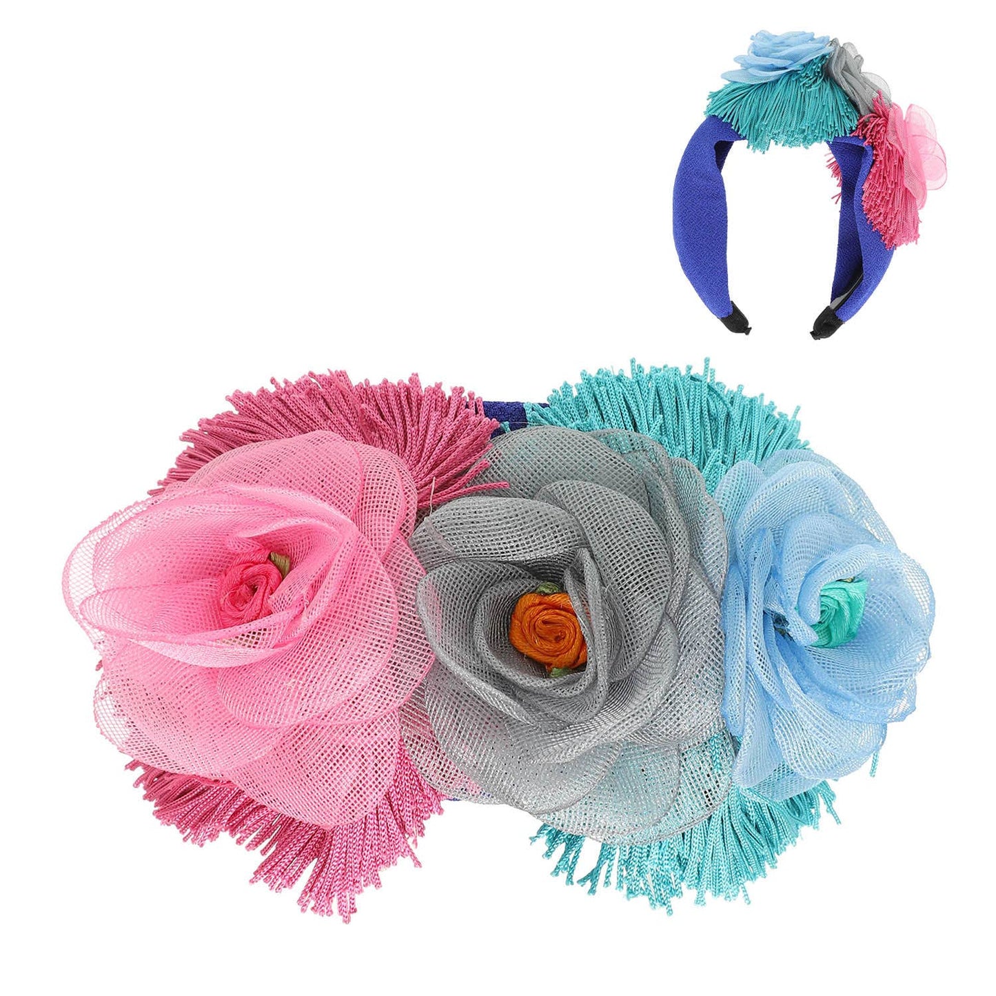 Mesh Rose Bouquet Headband with Tassel Fringe