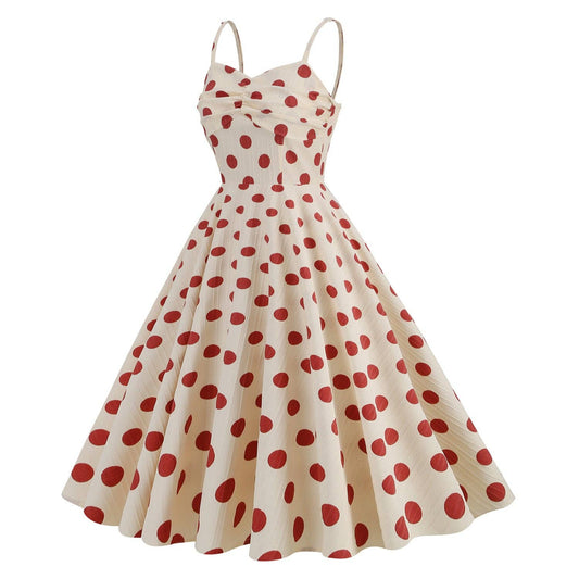 Retro Polka Dot Maxi Dress with V-Neck and High Waist