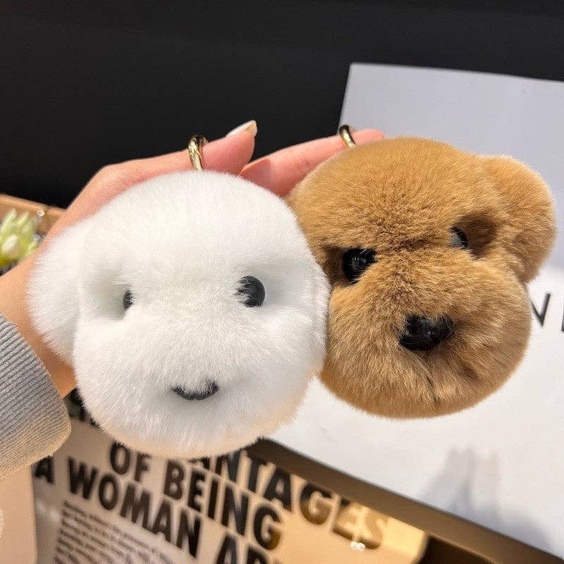 Fluffy Rex Rabbit Fur Cute Dog Head Key Bag Pendant Keychain
