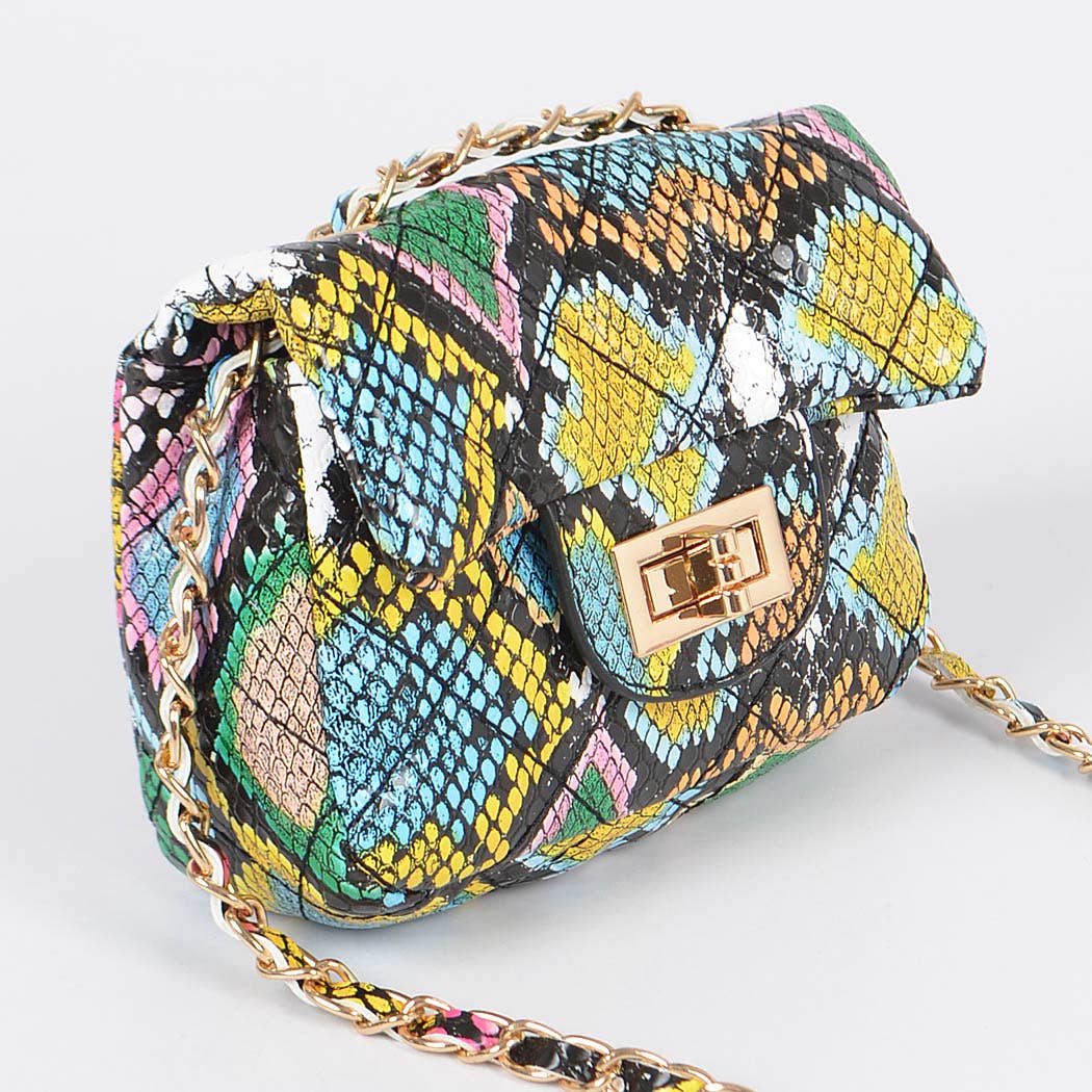 Multi Snake Quilted Mini Bag: Red